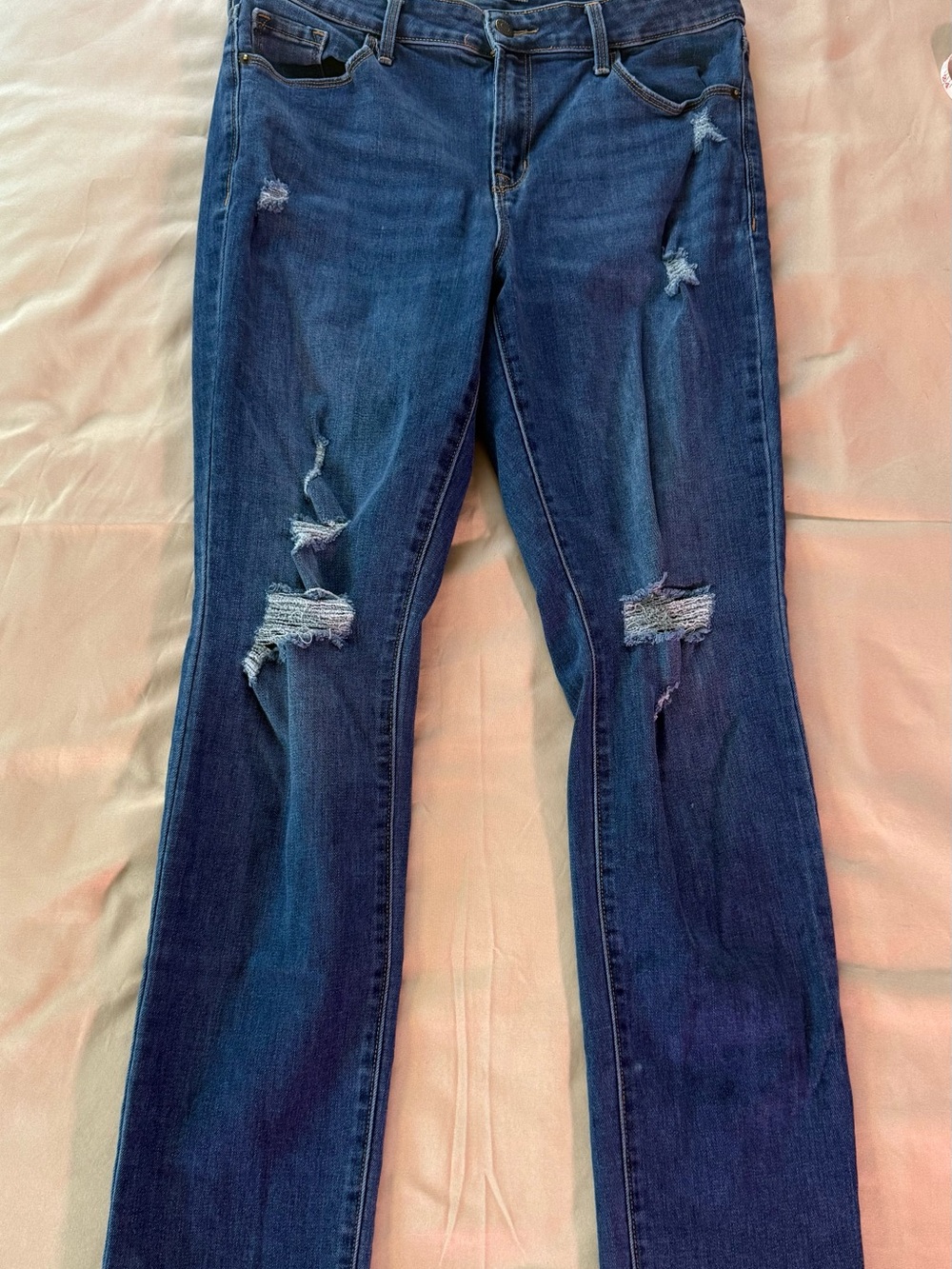Old Navy Dark Blue Distressed Power Straight-Leg Jeans